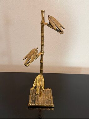 VINTAGE BAMBOO CHINOISERIE SOLID BRASS METAL CLIP HAND TOWEL GLOVE HOLDER JAPAN